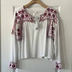 Dear John White Blouse with Red Embroidery